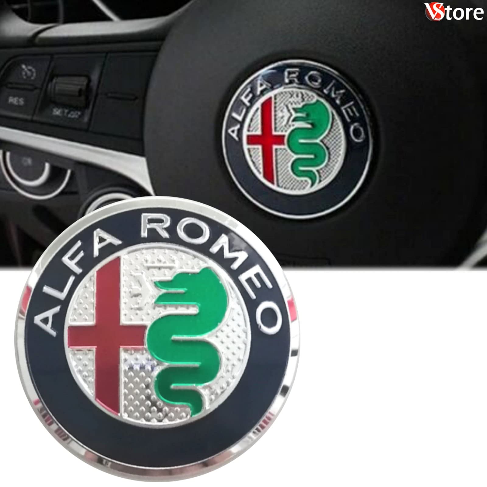 Logo für Lenkrad Emblem für Alfa Romeo My 2016 Grün Blau 40mm Giulietta, Mythos, 147, 159, 156, 4C, Brera von VS