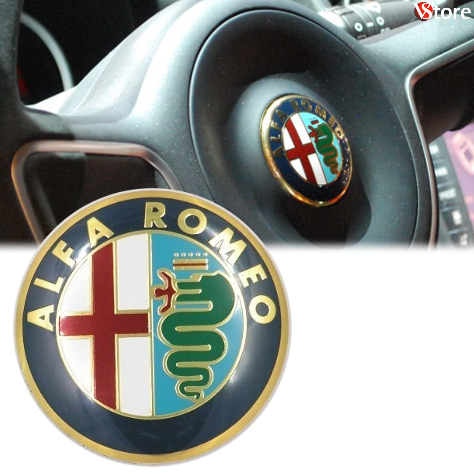 VS Logo für Lenkrad Emblem für Alfa Romeo ORO Gold 40mm Giulietta, Mythos, 147, 159, 156, 4C, Brera von VS