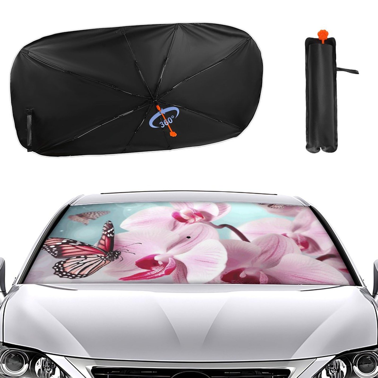 Windschutzscheiben-Sonnenschutz, Auto-Frontscheibe, Sonnenschutz, Regenschirm, Orchidee, Blume, Schmetterling, weich, frisch, Frühlings-Sonnenschutz, Auto-Blocker, Fenster-Sonnenschutz Windschutzscheiben-Sonnenschutz, Auto-Frontscheibe, Sonnenschutz, Regenschirm, Orchidee, Blume, Schmetterling, weich, frisch, Frühlings-Sonnenschutz, Auto-Blocker, Fenster-Sonnenschutz von VTCTOASY
