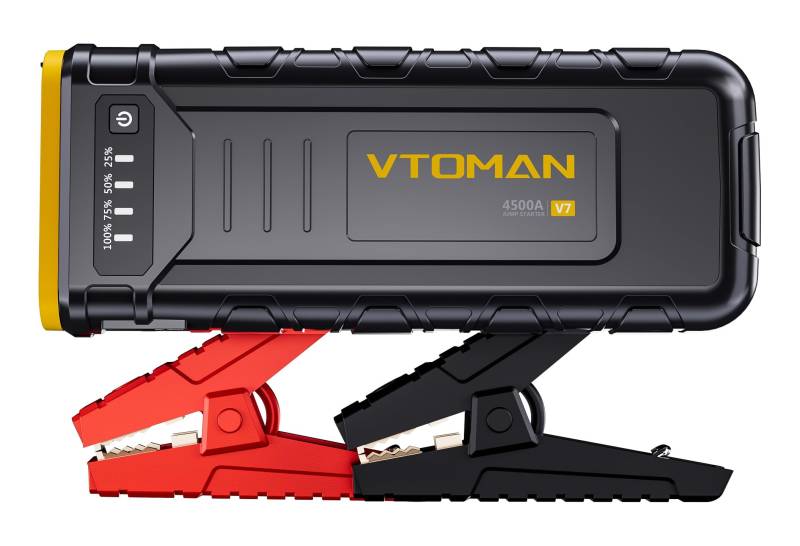 VTOMAN V7 Starthilfe Powerbank,4500A 12V Autobatterie Starter Powerbank Mit Starthilfekabel,Booster Auto Starthilfe(Für Pkw Motor 10L Benzin und 8L Diesel) Mit LED,USB Schnelles Laden,15V DC von VTOMAN
