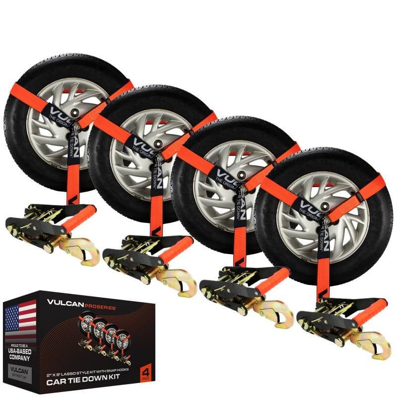 VULCAN PROSeries Auto-Spanngurte mit Karabinerhaken – Lasso-Stil – 5,1 cm x 24,4 cm – 4 Stück – 1,5 kg sichere Arbeitslast von VULCAN
