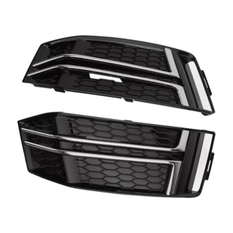 Kompatibel Mit Sline Für A4 B9 2016 2017 2018 Links Rechts Verkleidung Auto-Frontstoßstange Nebelscheinwerfer Kühlergrill Nebelscheinwerfer-Abdeckung 8W0807681F 8W0807682F Auto Zubehör(Chrome Black) von VVBNIN