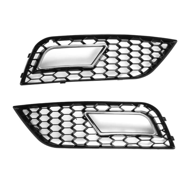 VVBNIN Kompatibel Mit A4 Für B8.5 2013 2014 2015 2016 Frontstoßstange Nebelscheinwerfergitter Honeycomb Mesh Nebelscheinwerfergitter 1 Paar Grillabdeckung Auto Zubehör(Chrome Silver) von VVBNIN