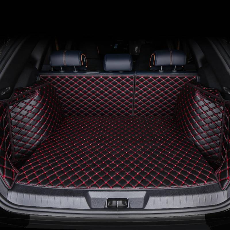 VVBNIN Kompatibel Mit Ford‌, Für Focus 3 Mk3, Für Fiesta Mk7, Für Ecosport, Kofferraummatte, Kofferraummatte, Bodenschutz, Schutzschale, Fahrzeug-Teppich-Zubehör Heckkofferraummatte(Black Red,Size1) von VVBNIN