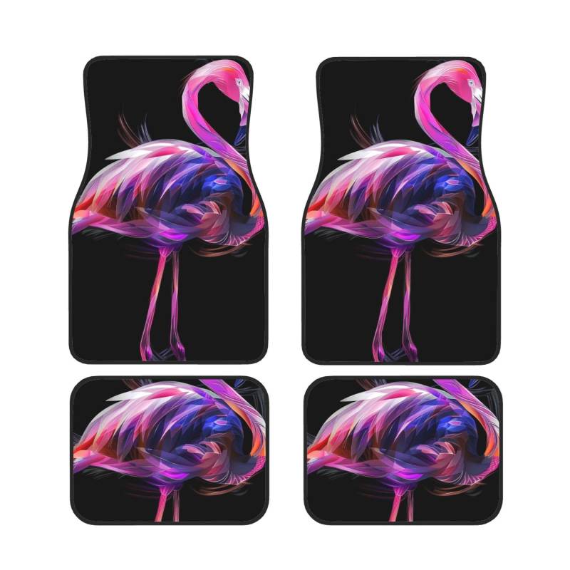 Abstrakte Flamingo Gedruckt Auto Fußmatten Set 4 Stück | Fußmatten Schutz für Autos Komplette Sets | rutschfeste & wasserdichte Automotive Fußmatten von VVTDESA