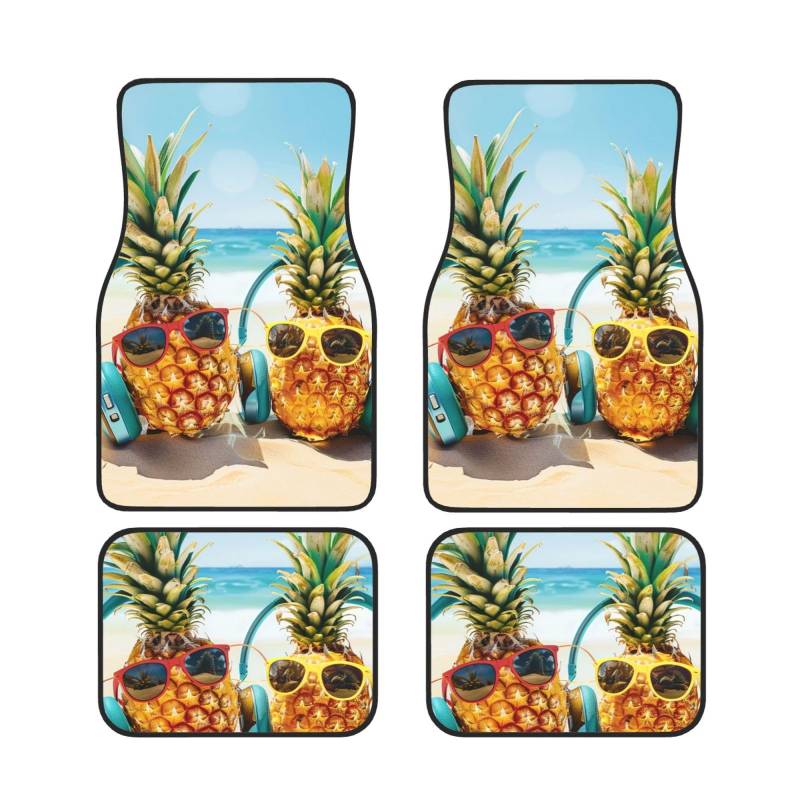 Beach Two Ananas Meer Gedruckt Auto Fußmatten Set 4 Stück | Fußmatten Schutz für Autos Komplette Sets | Rutschfeste & wasserdichte Automotive Fußmatten von VVTDESA