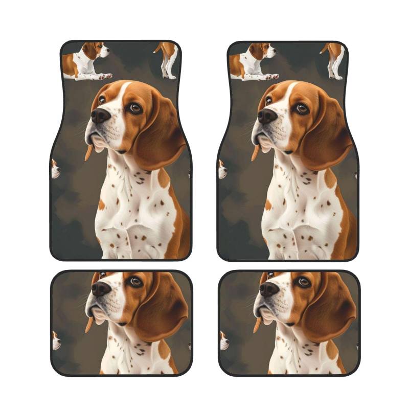 Beagle Dog Bedruckte Auto Fußmatten Set 4-teilig | Fußmatten Schutz für Autos Komplette Sets | Rutschfeste & wasserdichte Automotive Fußmatten von VVTDESA