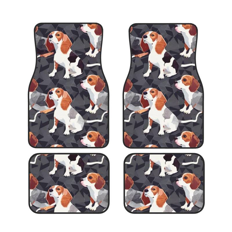 Beagle Muster Gedruckt Auto Fußmatten Set 4 Stück | Fußmatten Schutz für Autos Komplette Sets | Rutschfeste & wasserdichte Automotive Fußmatten von VVTDESA