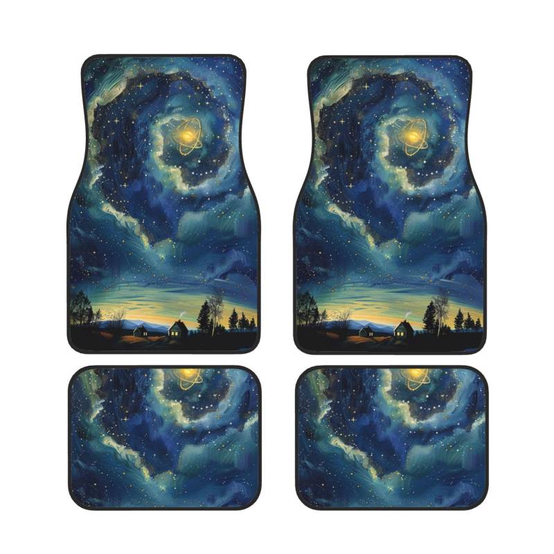 Celestial Gedruckt Auto Fußmatten Set 4 Stück | Fußmatten Schutz für Autos Komplette Sets | Rutschfeste & wasserdichte Automotive Fußmatten von VVTDESA