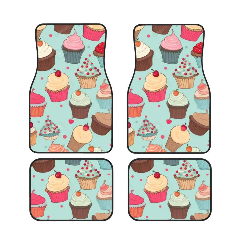 Cupcake Muster Gedruckt Auto Fußmatten Set 4 Stück | Fußmatten Schutz für Autos Komplette Sets | Rutschfeste & wasserdichte Automobil-Fußmatten von VVTDESA
