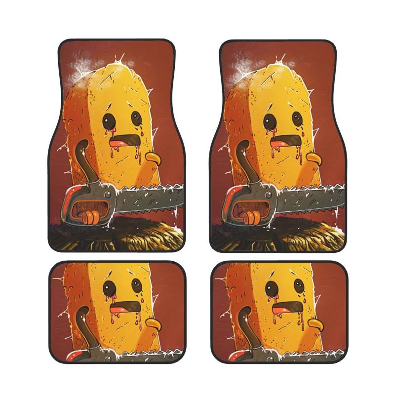 Cute Crying Chainsaw Printed Auto Fußmatten Set von 4 Stück | Fußmatten Schutz für Autos Komplette Sets | rutschfeste & wasserdichte Automobil-Fußmatten von VVTDESA