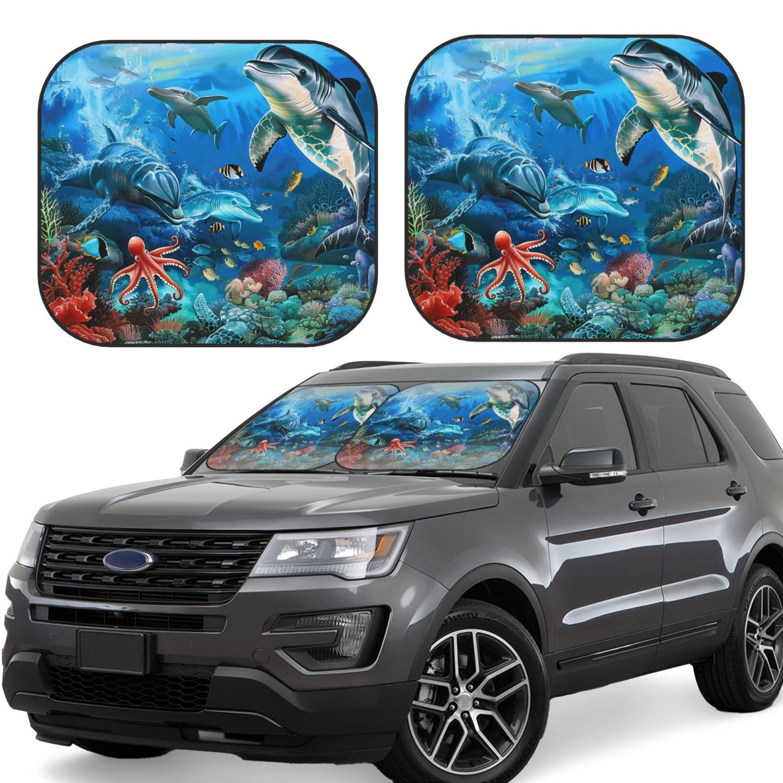 Delfine Sea Turtle Coral Reef Printed Foldable Windshield Sun Shade, Medium | Protect Your Car Interior and Privacy, Stay Cool in Summer! Delfine Sea Turtle Coral Reef Printed Foldable Windshield Sun Shade, Medium | Protect Your Car Interior and Privacy, Stay Cool in Summer! von VVTDESA