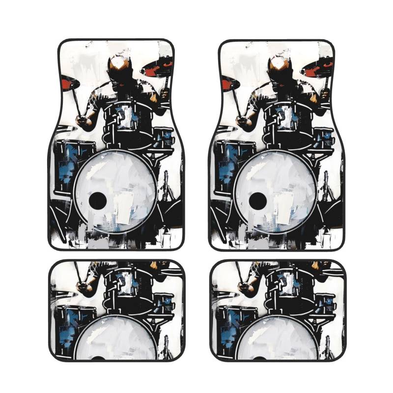 Drummer Gedruckt Auto Fußmatten Set 4 Stück | Fußmatten Schutz für Autos Komplette Sets | Rutschfeste & wasserdichte Automotive Fußmatten von VVTDESA