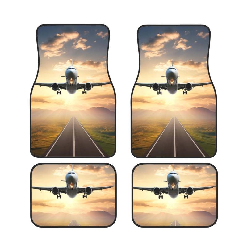 Flugzeug Gedruckt Auto Fußmatten Set 4 Stück | Fußmatten Schutz für Autos Komplette Sets | Rutschfeste & wasserdichte Automotive Fußmatten von VVTDESA