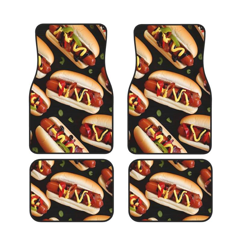 Fun Food Hot Dogs Bedruckte Auto Fußmatten Set 4-teilig | Fußmatten Schutz für Autos Komplette Sets | Rutschfeste & wasserdichte Automotive Fußmatten von VVTDESA