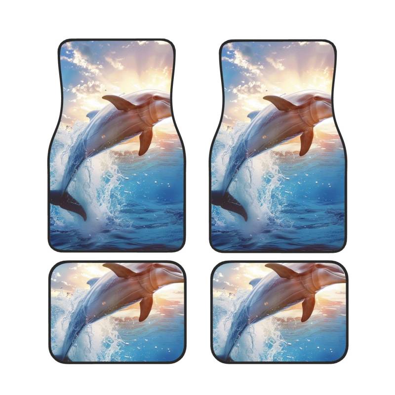 Funny Animal Delphin Printed Auto Fußmatten Set von 4 Stück | Fußmatten Schutz für Autos Komplettsets | rutschfeste & wasserdichte Automotive Fußmatten von VVTDESA