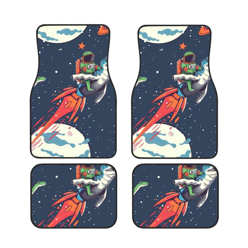 Funny Astronaut Cute Dinosaurier Rakete Gedruckt Auto Fußmatten Set von 4 Stück | Fußmatten Schutz für Autos Komplette Sets | rutschfeste & wasserdichte Automobil-Fußmatten von VVTDESA