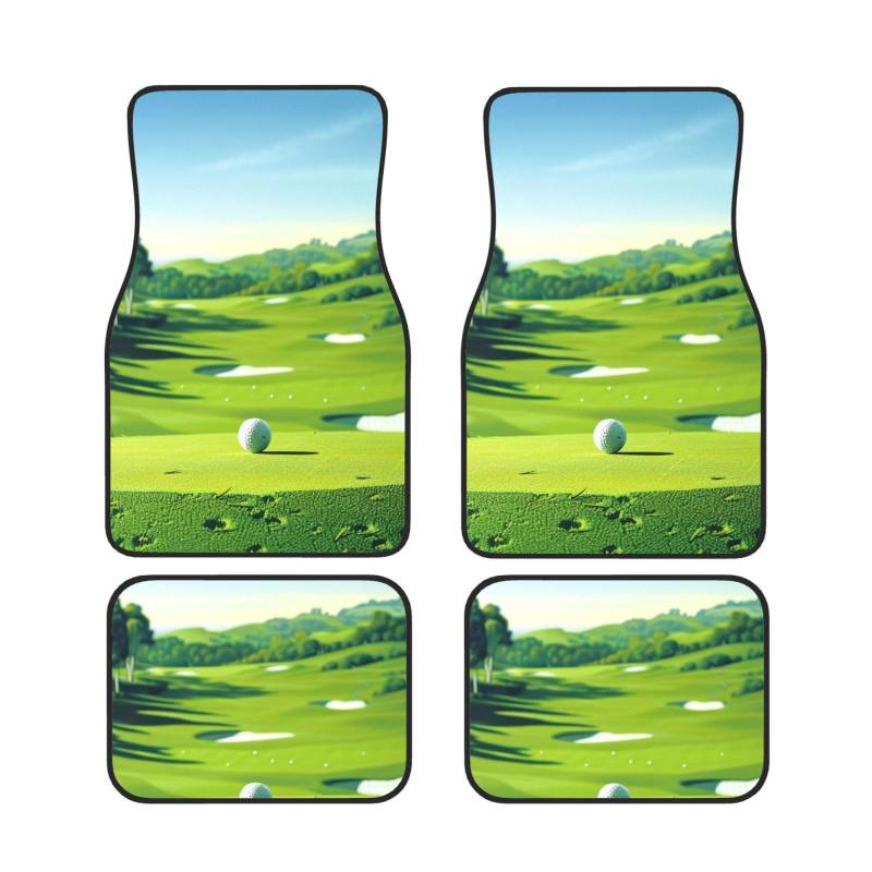Golf Course Gedruckt Auto Fußmatten Set 4 Stück | Fußmatten Schutz für Autos Komplette Sets | Rutschfeste & wasserdichte Automotive Fußmatten von VVTDESA