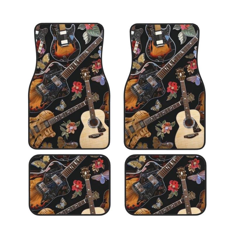 Guitars Bedruckte Auto Fußmatten Set 4-teilig | Fußmatten Schutz für Autos Komplette Sets | Rutschfeste & wasserdichte Automobil-Fußmatten von VVTDESA