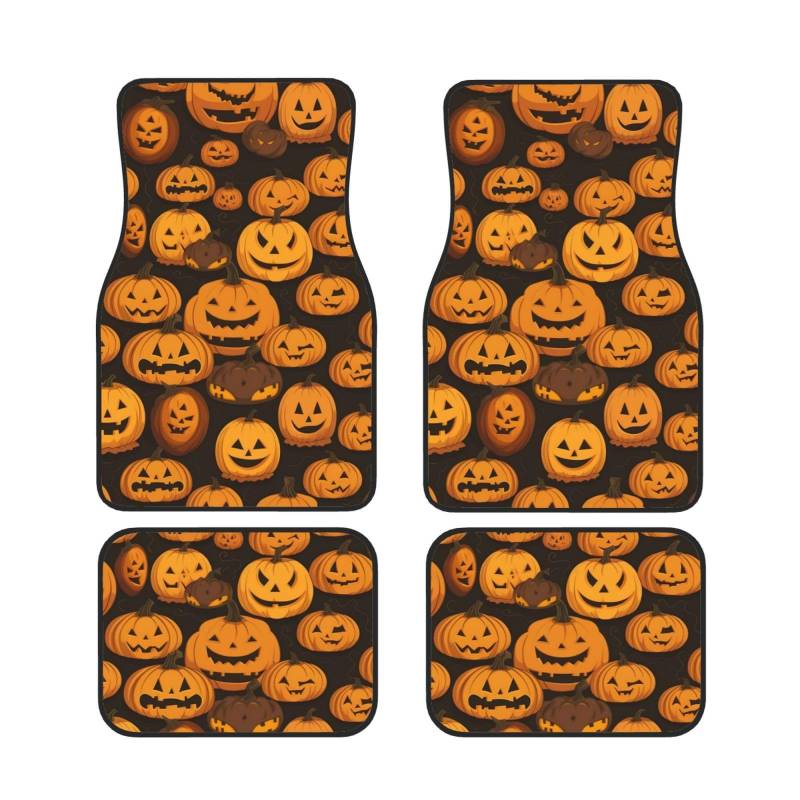 Halloween Kürbis Muster Gedruckt Auto Fußmatten Set 4 Stück | Fußmatten Schutz für Autos Komplette Sets | Rutschfeste & wasserdichte Automotive Fußmatten von VVTDESA