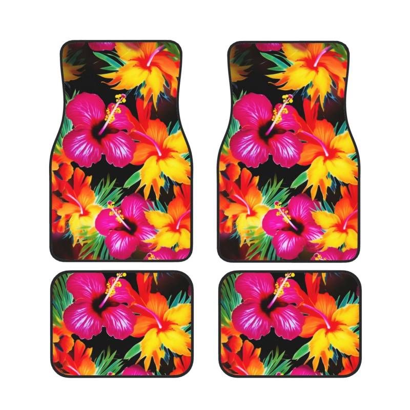 Hawaiianische bunte Blume bedruckte Auto-Fußmatten Set mit 4 Stück | Fußmatten Schutz für Autos Komplettsets | rutschfeste & wasserdichte Automobil-Fußmatten von VVTDESA