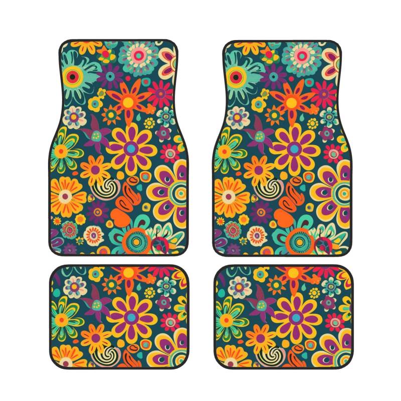 Hippie Muster Gedruckt Auto Fußmatten Set 4 Stück | Fußmatten Schutz für Autos Komplette Sets | Rutschfeste & wasserdichte Automotive Fußmatten von VVTDESA