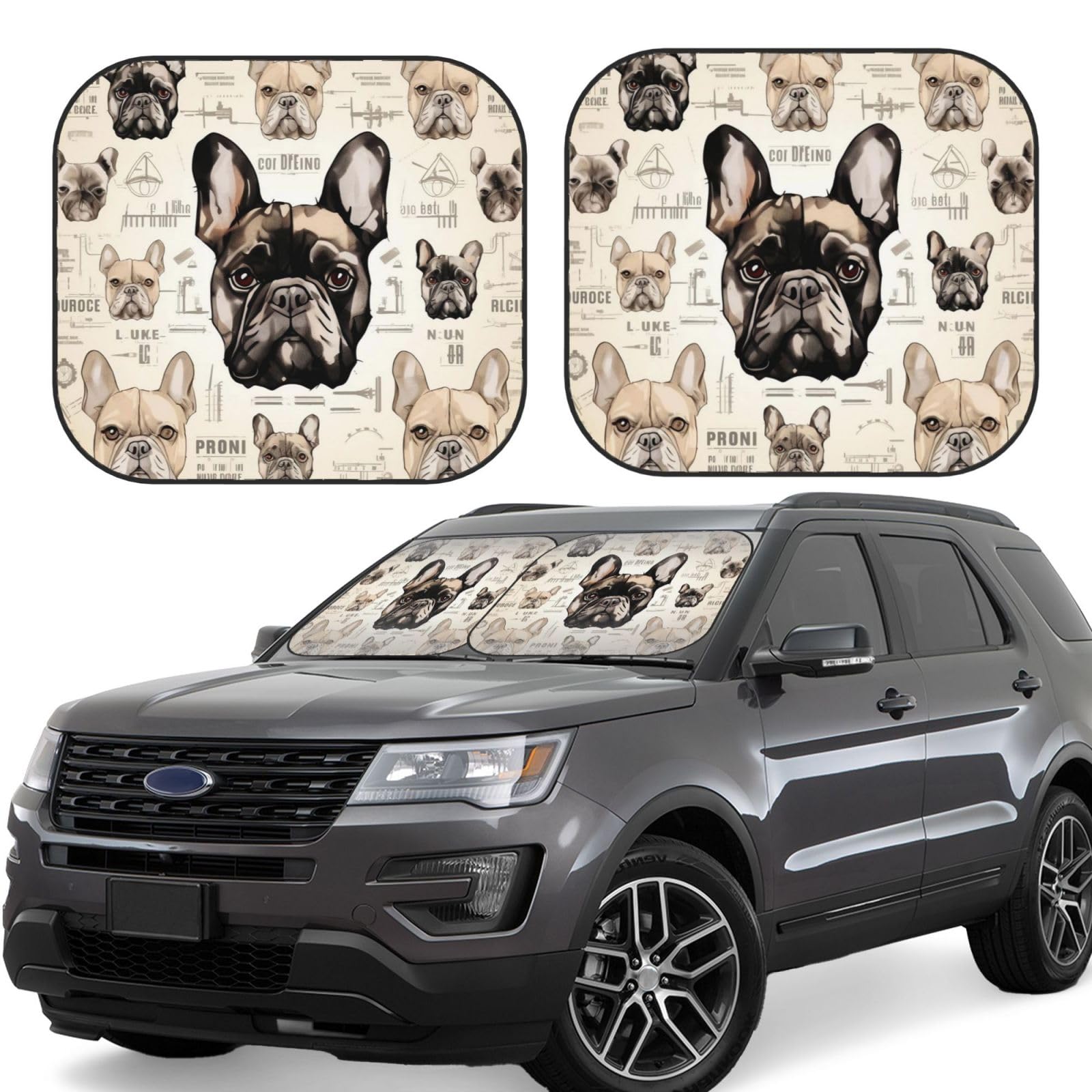 I Love French Bulldog bedruckter faltbarer Windschutzscheiben-Sonnenschutz, groß | Schützen Sie Ihren Autoinnenraum und Ihre Privatsphäre, bleiben Sie im Sommer kühl von VVTDESA