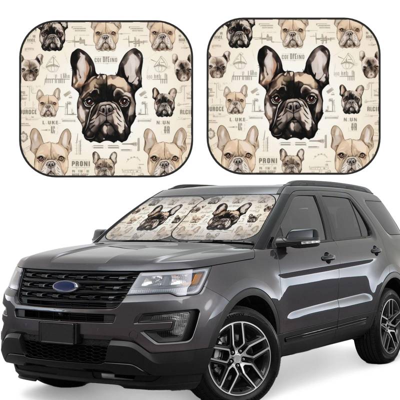 I Love French Bulldog bedruckter faltbarer Windschutzscheiben-Sonnenschutz, groß | Schützen Sie Ihren Autoinnenraum und Ihre Privatsphäre, bleiben Sie im Sommer kühl von VVTDESA