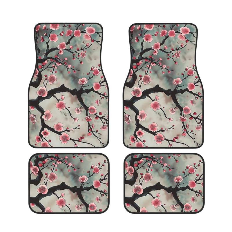 Japanische Frühling Pflaume Floral 1 Gedruckt Auto Fußmatten Set 4 Stück | Fußmatten Schutz für Autos Komplette Sets | Rutschfeste & wasserdichte Automotive Fußmatten von VVTDESA