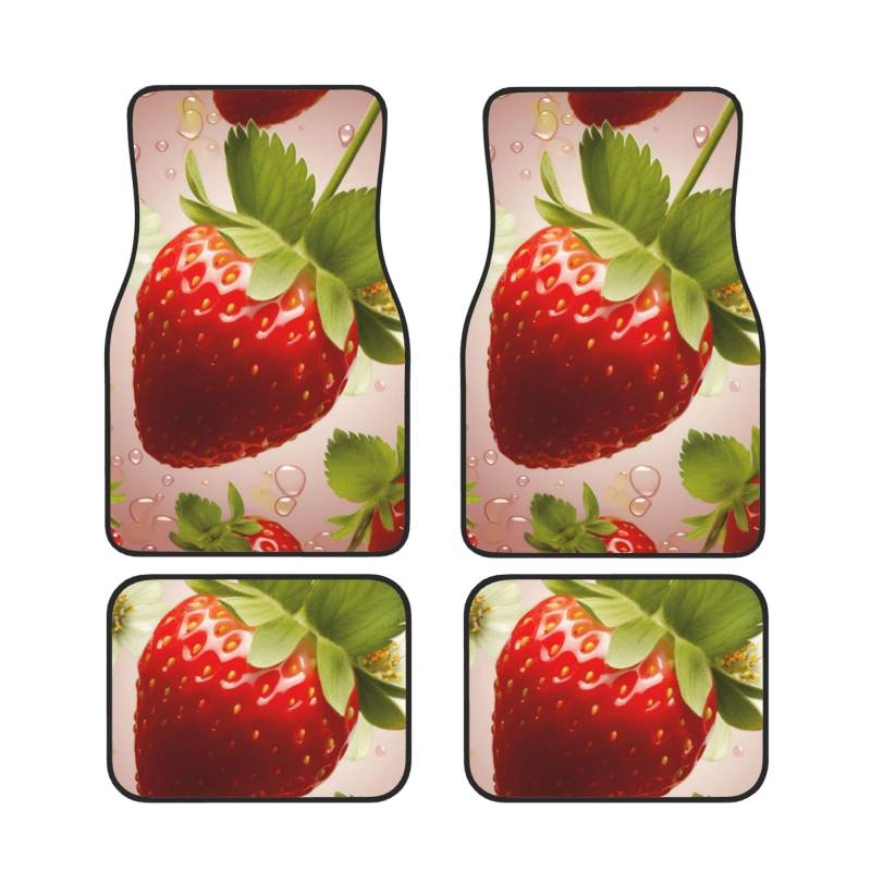 Lovely Strawberry Gedruckt Auto Fußmatten Set 4 Stück | Fußmatten Schutz für Autos Komplette Sets | Rutschfeste & wasserdichte Automotive Fußmatten von VVTDESA