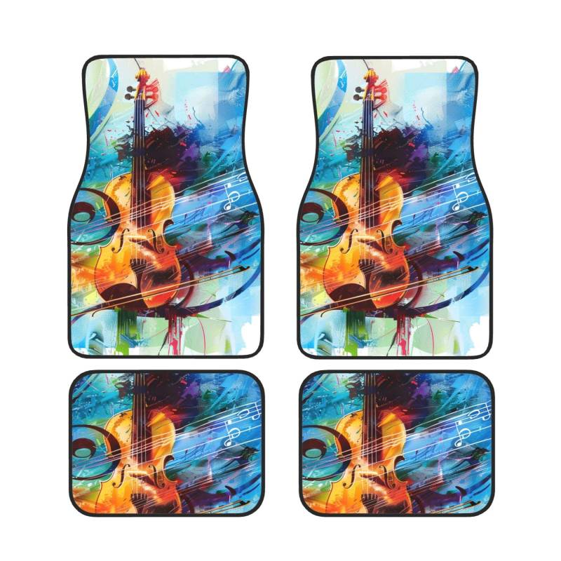 Musik Gitarre Gedruckt Auto Fußmatten Set 4 Stück | Fußmatten Schutz für Autos Komplette Sets | Rutschfeste & wasserdichte Automotive Fußmatten von VVTDESA