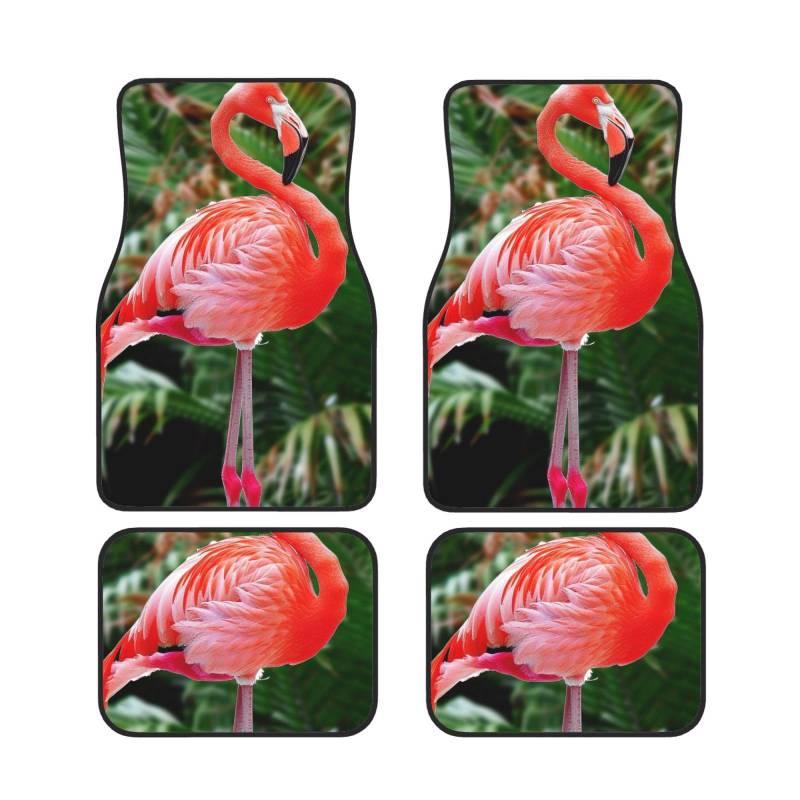 Niedlicher Flamingo Bedruckte Auto Fußmatten Set 4 Stück | Fußmatten Schutz für Autos Komplette Sets | Rutschfeste & wasserdichte Automotive Fußmatten von VVTDESA