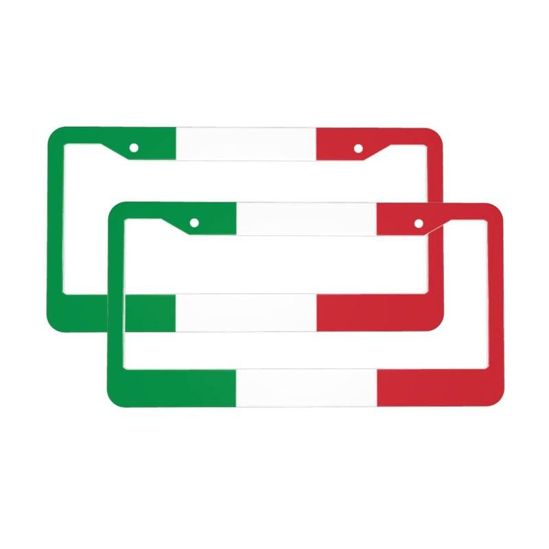 Nummernschild-Rahmen mit Italien-Flagge, 2 Stück, Aluminium, universal, rundes Loch, Auto-Kennzeichenabdeckungen, Aluminium-Kennzeichenhalter mit Befestigungselementen und Schrauben von VVTDESA