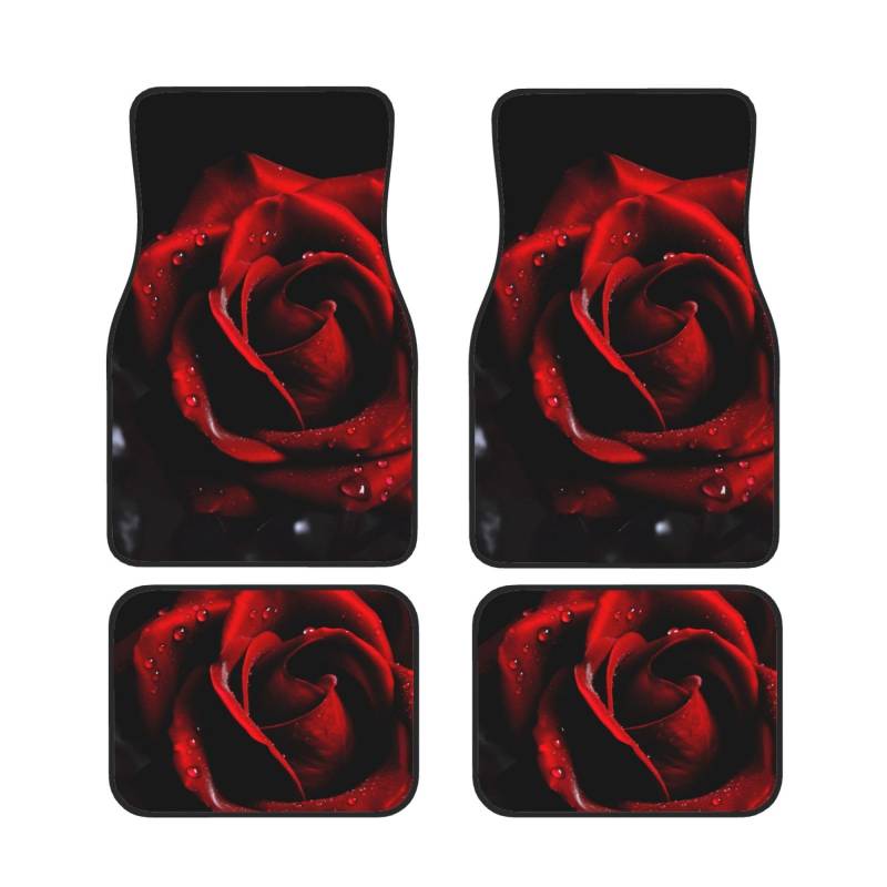 Red Rose Gedruckt Auto Fußmatten Set 4 Stück | Fußmatten Schutz für Autos Komplette Sets | Rutschfeste & wasserdichte Automotive Fußmatten von VVTDESA