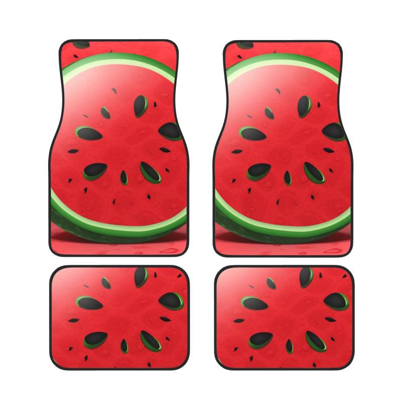 Rot Wassermelone Gedruckt Auto Fußmatten Set 4 Stück | Fußmatten Schutz für Autos Komplette Sets | Rutschfeste & wasserdichte Automotive Fußmatten von VVTDESA