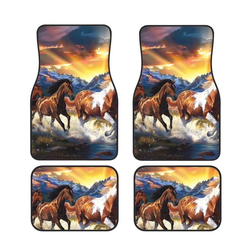 Running Horses Bedruckte Auto Fußmatten Set 4 Stück | Fußmatten Schutz für Autos Komplette Sets | Rutschfeste & wasserdichte Automotive Fußmatten von VVTDESA
