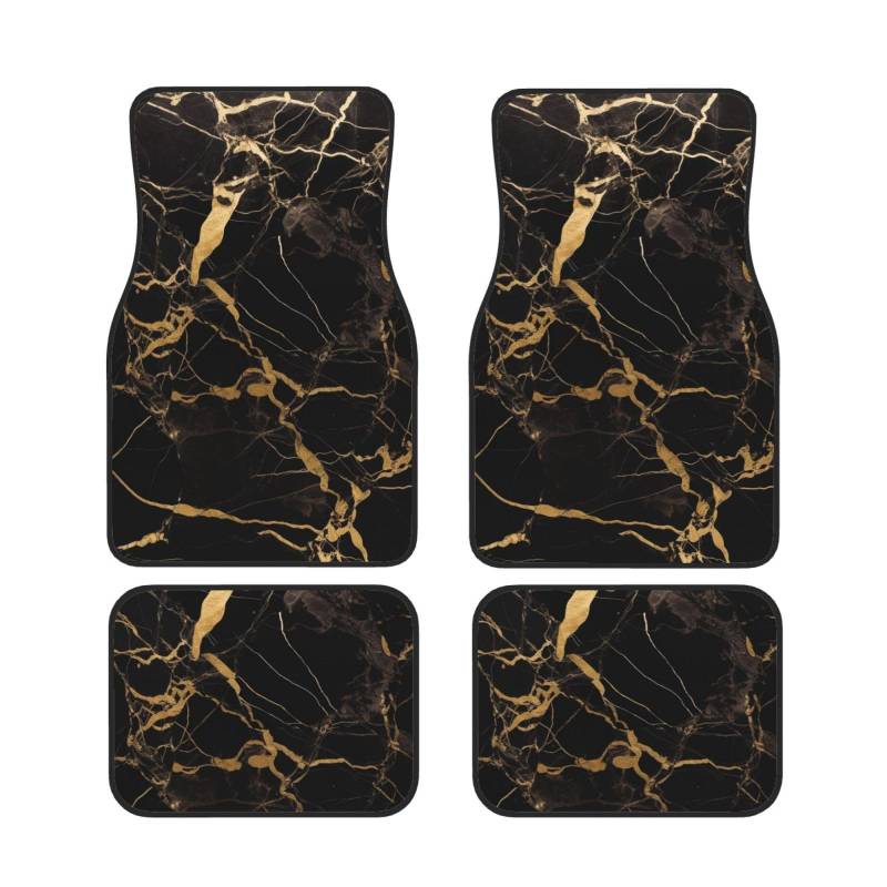 Schwarz Gold Marmor Gedruckt Auto Fußmatten Set 4 Stück | Fußmatten Schutz für Autos Komplette Sets | Rutschfeste & wasserdichte Automotive Fußmatten von VVTDESA