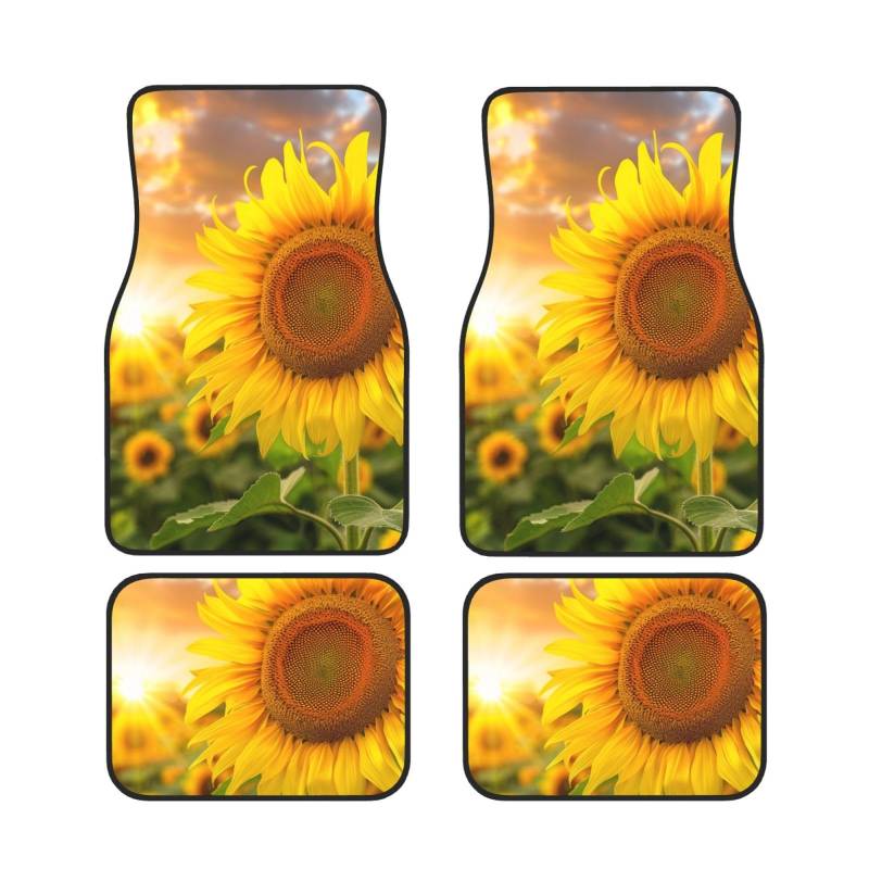 Sonnenblume Gedruckt Auto Fußmatten Set 4 Stück | Fußmatten Schutz für Autos Komplette Sets | Rutschfeste & wasserdichte Automotive Fußmatten von VVTDESA