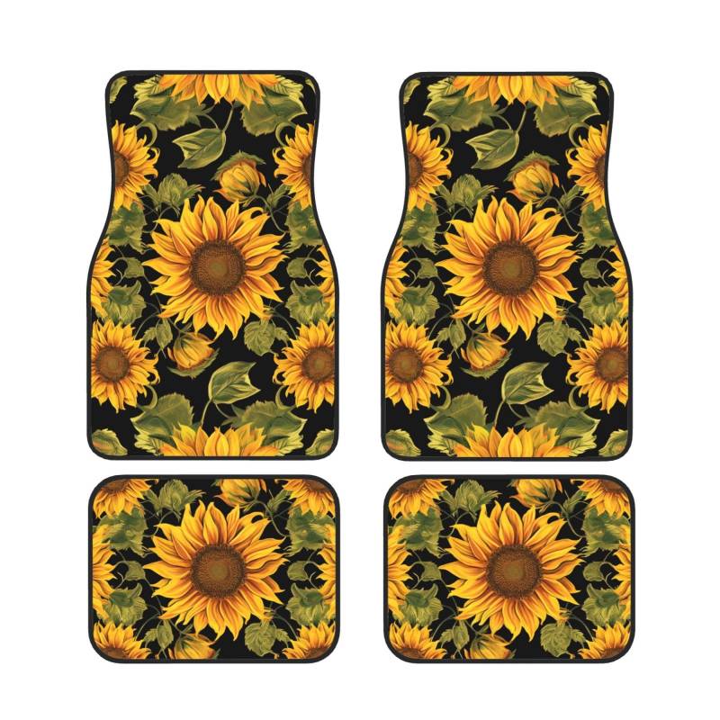 Sonnenblume Muster Gedruckt Auto Fußmatten Set 4 Stück | Fußmatten Schutz für Autos Komplette Sets | Rutschfeste & wasserdichte Automotive Fußmatten von VVTDESA