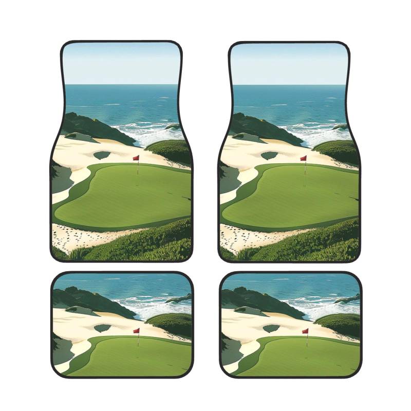 Strand Golfplatz Bedruckte Auto Fußmatten Set 4 Stück | Fußmatten Schutz für Autos Komplette Sets | Rutschfeste & wasserdichte Automotive Fußmatten von VVTDESA