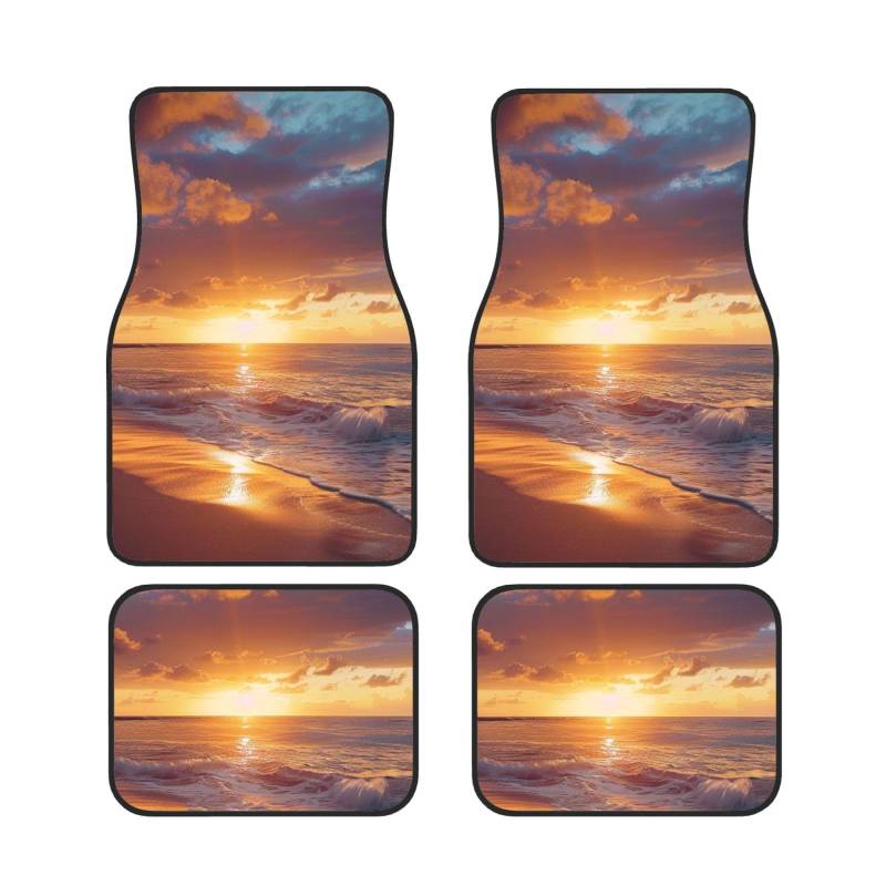 Sunset Beach Bedruckte Auto Fußmatten Set 4-teilig | Fußmatten Schutz für Autos Komplette Sets | Rutschfeste & wasserdichte Automotive Fußmatten von VVTDESA