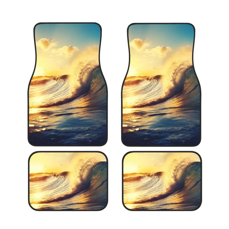 Sunset Sea Surfing Seascape Gedruckt Auto Fußmatten Set 4 Stück | Fußmatten Schutz für Autos Komplette Sets | Rutschfeste & wasserdichte Automotive Fußmatten von VVTDESA