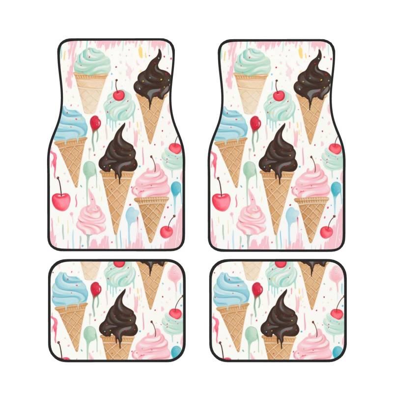 Sweet Ice Cream Bedruckte Auto Fußmatten Set 4 Stück | Fußmatten Schutz für Autos Komplette Sets | Rutschfeste & wasserdichte Automotive Fußmatten von VVTDESA