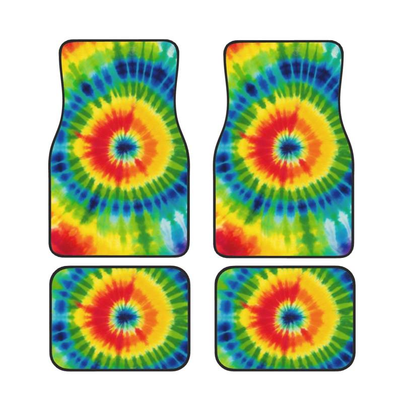Tie Dye Regenbogen Gedruckt Auto Fußmatten Set 4 Stück | Fußmatten Schutz für Autos Komplette Sets | Rutschfeste & wasserdichte Automotive Fußmatten von VVTDESA