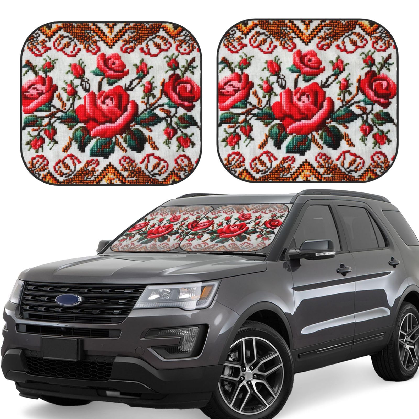 Ukrainischer Stickerei-Stil Rose gedruckt Faltbarer Windschutzscheiben-Sonnenschutz, groß | Schützen Sie Ihren Autoinnenraum und Ihre Privatsphäre, bleiben Sie kühl im Sommer Ukrainischer Stickerei-Stil Rose gedruckt Faltbarer Windschutzscheiben-Sonnenschutz, groß | Schützen Sie Ihren Autoinnenraum und Ihre Privatsphäre, bleiben Sie kühl im Sommer von VVTDESA