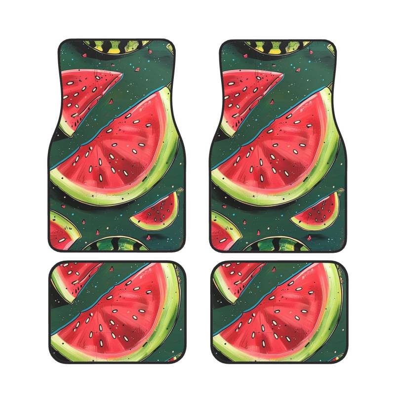 Wassermelone Gedruckt Auto Fußmatten Set 4 Stück | Fußmatten Schutz für Autos Komplette Sets | Rutschfeste & wasserdichte Automotive Fußmatten von VVTDESA