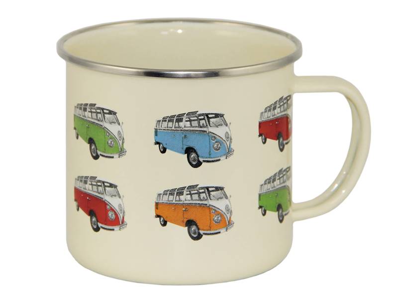 BRISA VW Collection - Volkswagen Große Emaille Kaffee-Tee-Tasse-Becher-Haferl für Camping & Outdoor T1 Bus (500 ml/Parade/Beige) von BRISA