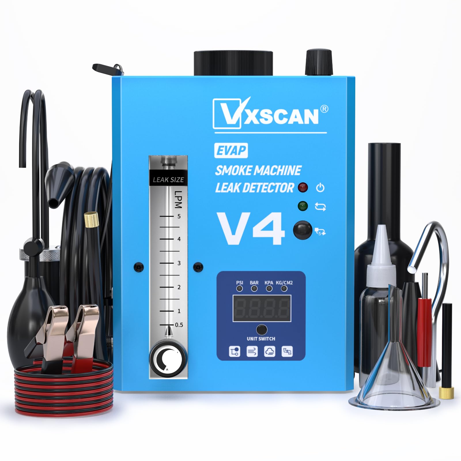 VXSCAN 12V Nebelmaschine KFZ Rauchmaschine Lecksuchgerät EVAP mit Digitalem Druckmesser & Luftmengenmesser Passend für Alle 12-V-Autos, Motorräder, Lastwagen, Boote und ATVs von VXSCAN