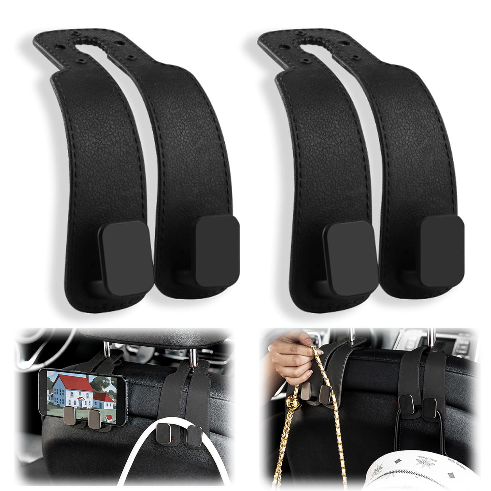 2 Stück Auto Lagerung Haken, Autositz Doppelhaken Rückenhaken, Aufbewahrungshaken aus Leder, Auto Aufbewahrung Doppelhaken, Auto Kopfstütze Haken Taschenhaken, Autositz Haken für Handtaschen 2 Stück Auto Lagerung Haken, Autositz Doppelhaken Rückenhaken, Aufbewahrungshaken aus Leder, Auto Aufbewahrung Doppelhaken, Auto Kopfstütze Haken Taschenhaken, Autositz Haken für Handtaschen von VZU