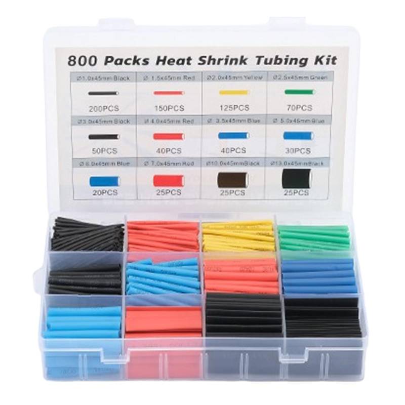 VZU 800 pcs Schrumpfschlauch, Schrumpfschlauch Wasserdicht, 2:1 Schrumpfverhältnis Heat Shrink Tube, Schrumpfschläuche für Verbindung, Rostschutz, Wasserbeständigkeit, Isolierung, 12 Größen 5 Farben von VZU